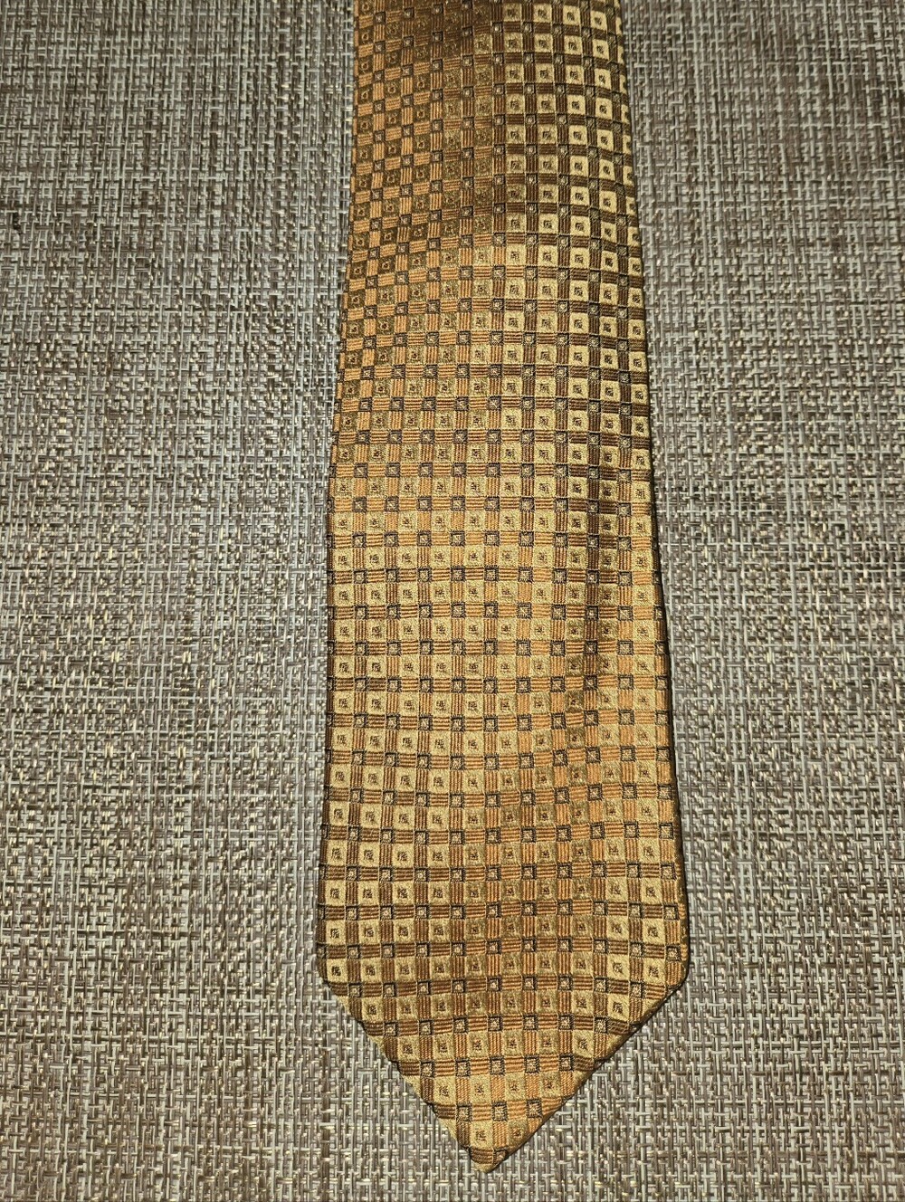 BOSS Hugo Boss Men's Tie Gold Brown Geometric Woven Silk Pointed